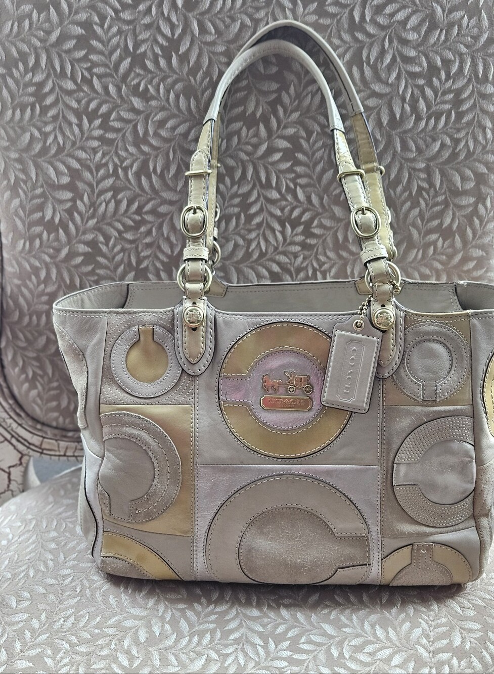GUC Coach Gold/Beige Madison MiaTote Bag With Buckle Straps